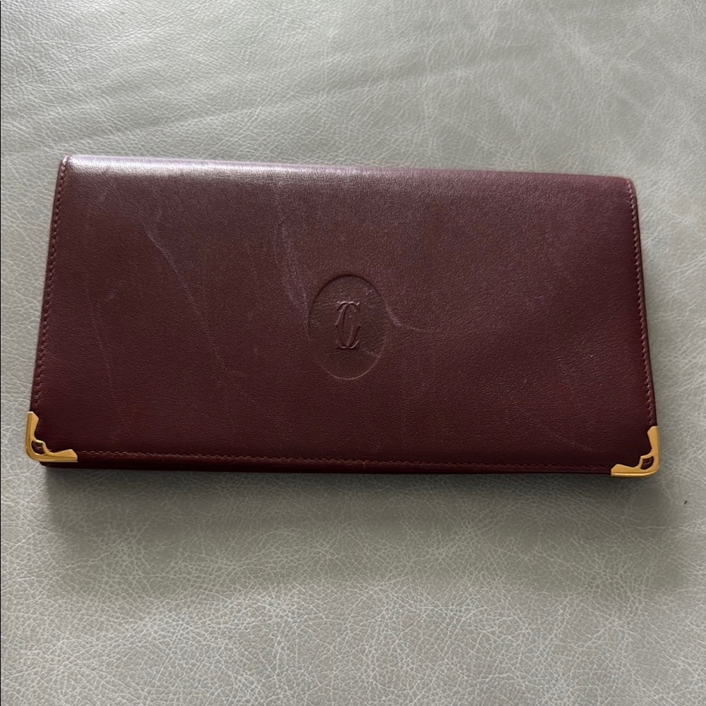 Cartier Bordeaux Must line Leather Wallet with Gold Accents